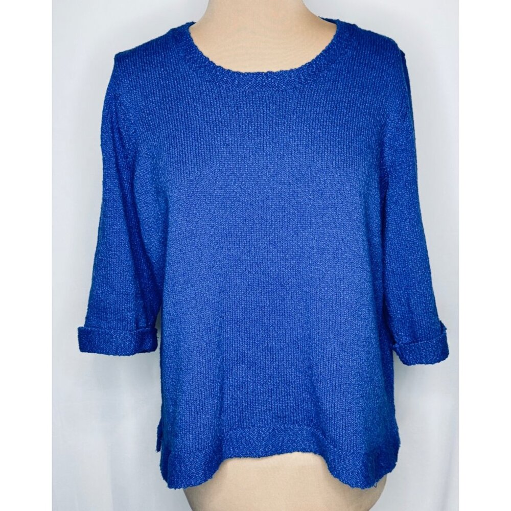 J. Jill Womens XL Petite Blue Textured 3/4-sleeve Pullover Sweater